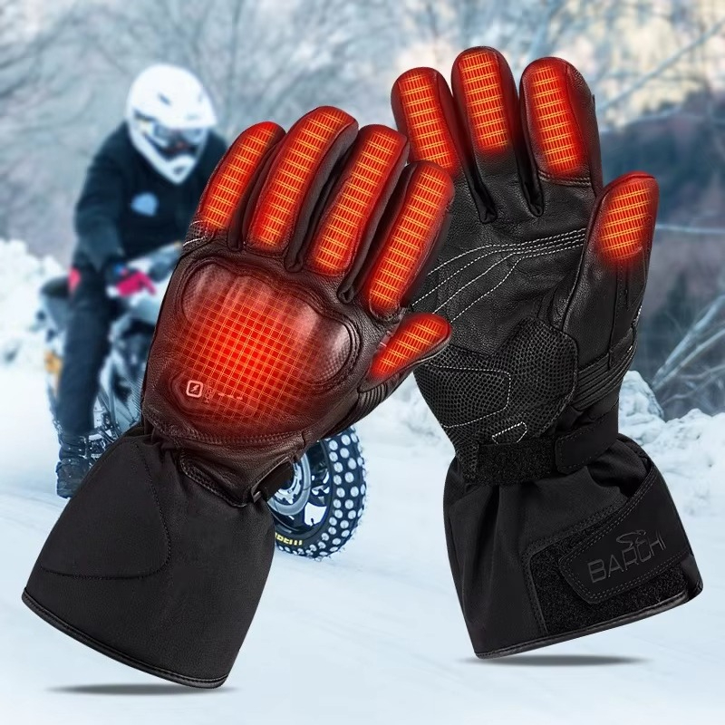 Heated Gloves Electric - Gants de moto en cuir chauffants,